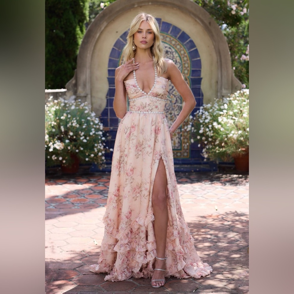 V. Chapman The Scarlette Dress in Peach Tapestry